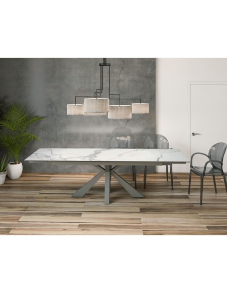 ONTARIO - Table de repas extensible avec 2 allonges escamotables plateau en céramique