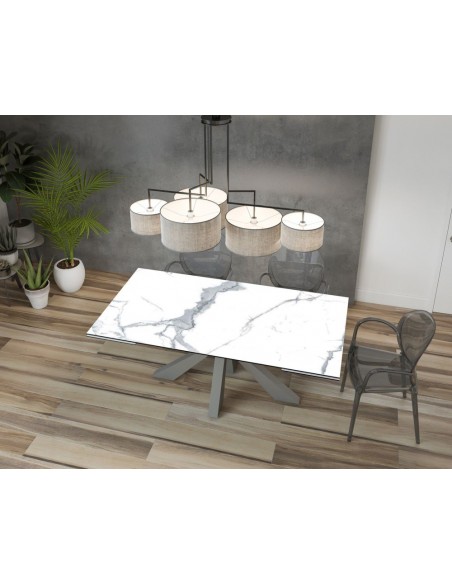 ONTARIO - Table de repas extensible avec 2 allonges escamotables plateau en céramique
