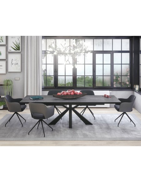 ONTARIO - Table de repas extensible avec 2 allonges escamotables plateau en céramique