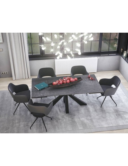 ONTARIO - Table de repas extensible avec 2 allonges escamotables plateau en céramique