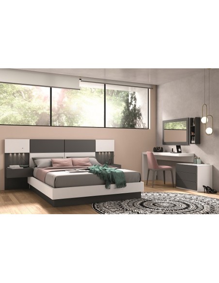 EOS - Lit relevable 160X200 avec tête et chevets integrés