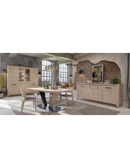 CAROLE - Table de repas pied central, 1 allonge de 80cm