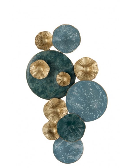 Decoration Murale Cercles Metal Bleu et Doré