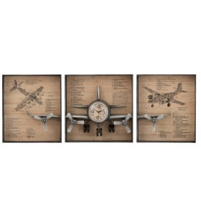 Tableau triptyque horloge avion 3 parties
