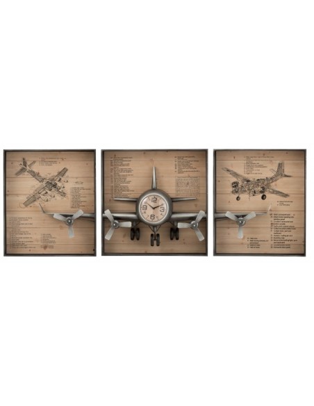 Tableau triptyque horloge avion 3 parties