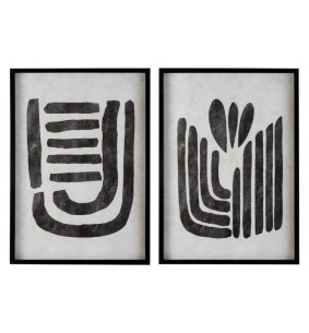 Cadre Lignes Bois/Verre Noir/Beige Assortiment De 2