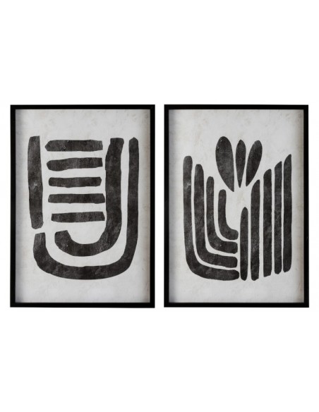 Cadre Lignes Bois/Verre Noir/Beige Assortiment De 2