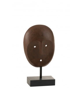 Masque Ethnique Sur Pied Resine Marron Fonce