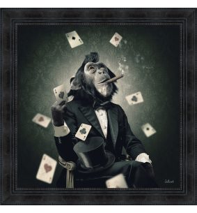 Image encadrée sous verre singe poker