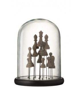 Cloche pièces d'echecs verre marron medium