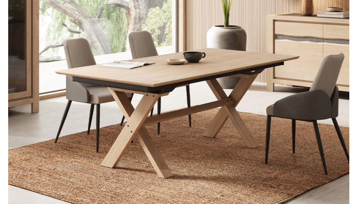 Nature - Table rectangulaire pieds en X extensible 