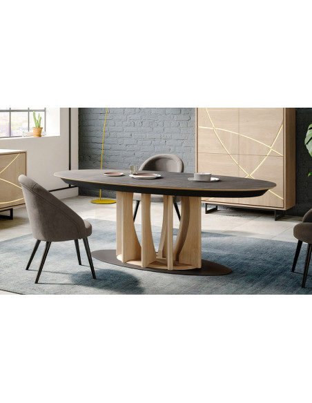 Torini - Table de séjour extensible, pied central 