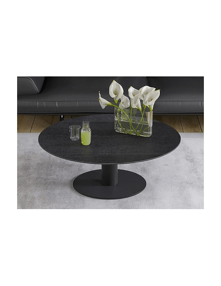 UNA - Table basse extensible plateau céramique pied acier métal laqué noir