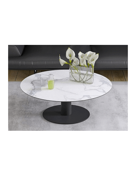 UNA - Table basse extensible plateau céramique pied acier métal laqué noir