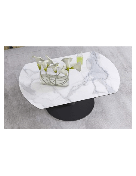 UNA - Table basse extensible plateau céramique pied acier métal laqué noir