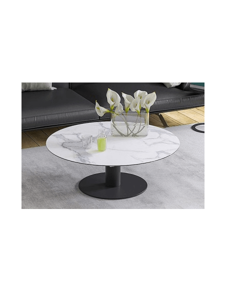 UNA - Table basse extensible plateau céramique pied acier métal laqué noir