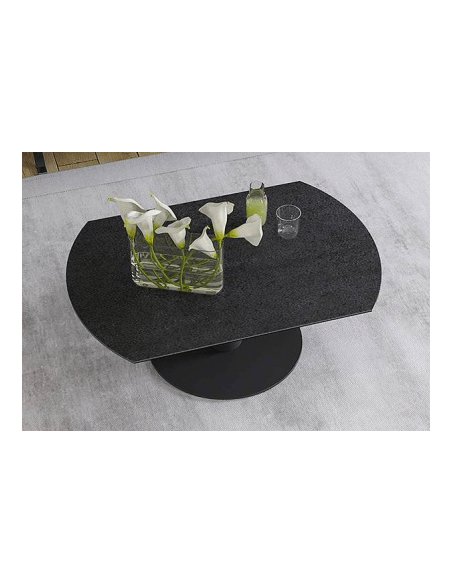 UNA - Table basse extensible plateau céramique pied acier métal laqué noir