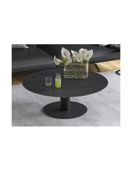 UNA - Table basse extensible plateau céramique pied acier métal laqué noir