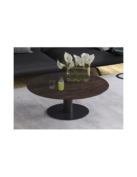 UNA - Table basse extensible plateau céramique pied acier métal laqué noir