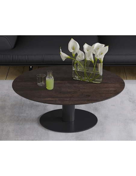 UNA - Table basse extensible plateau céramique pied acier métal laqué noir
