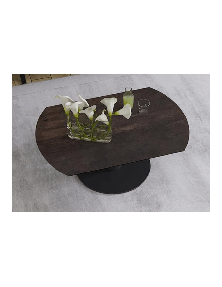 UNA - Table basse extensible plateau céramique pied acier métal laqué noir