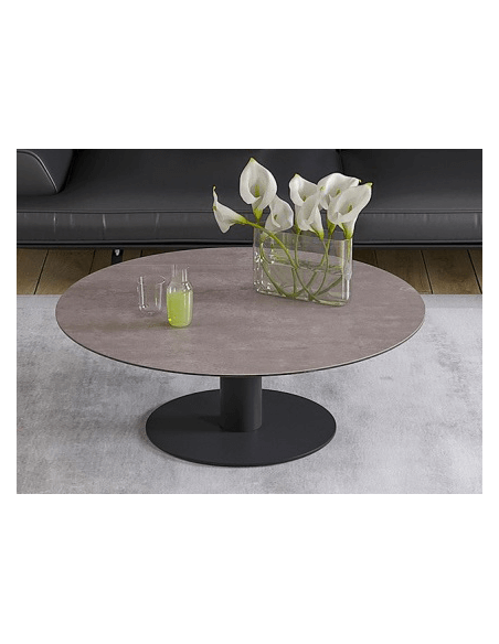UNA - Table basse extensible plateau céramique pied acier métal laqué noir