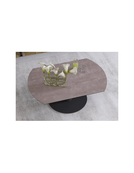 UNA - Table basse extensible plateau céramique pied acier métal laqué noir