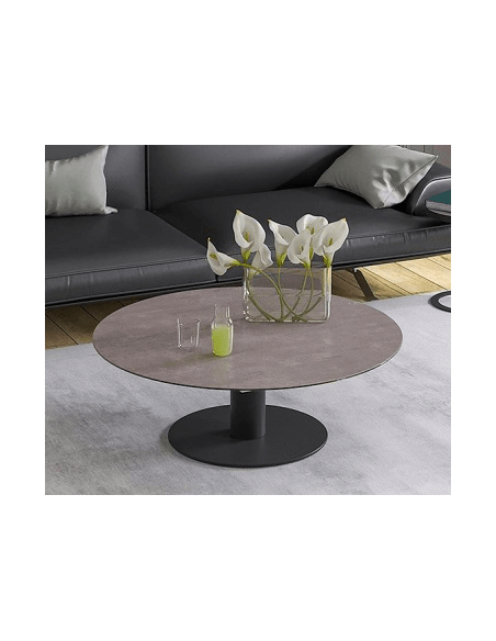 UNA - Table basse extensible plateau céramique pied acier métal laqué noir