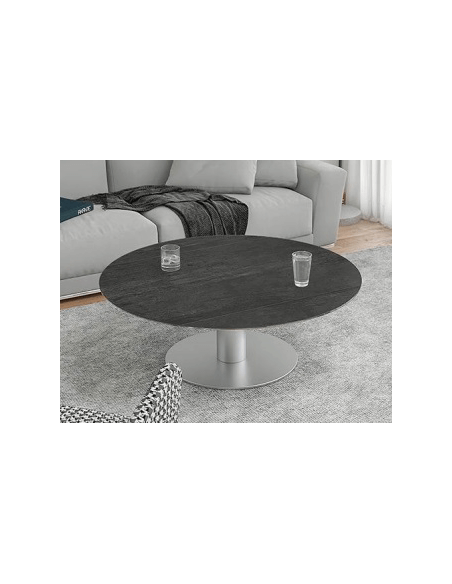 UNA - Table basse extensible plateau céramique pied acier métal inox