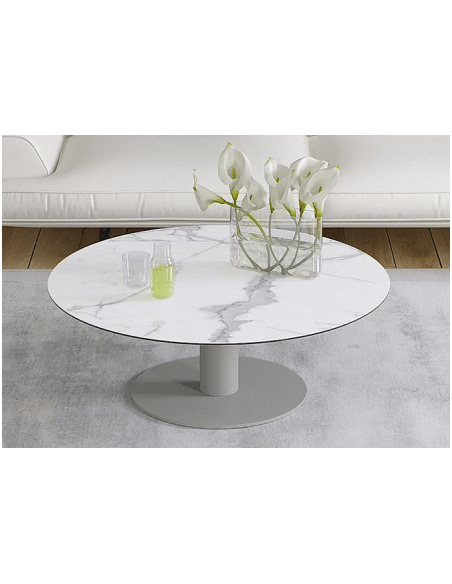 UNA - Table basse extensible plateau céramique pied acier métal laqué gris