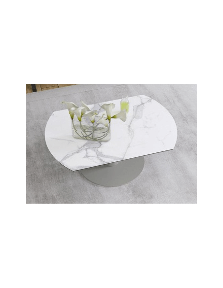 UNA - Table basse extensible plateau céramique pied acier métal laqué gris