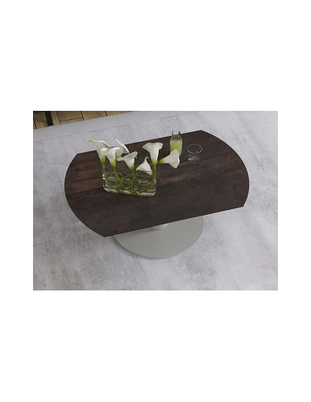 UNA - Table basse extensible plateau céramique pied acier métal laqué gris