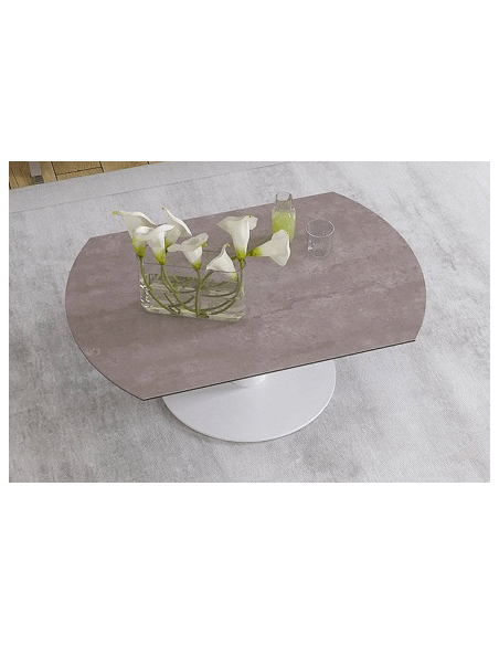 UNA - Table basse extensible plateau céramique pied acier métal laqué blanc