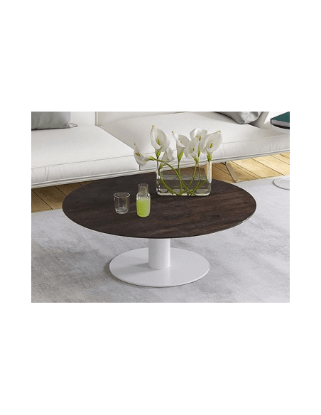 UNA - Table basse extensible plateau céramique pied acier métal laqué blanc