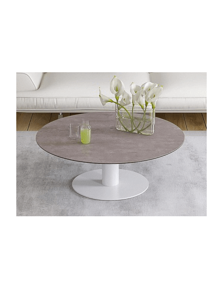 UNA - Table basse extensible plateau céramique pied acier métal laqué blanc