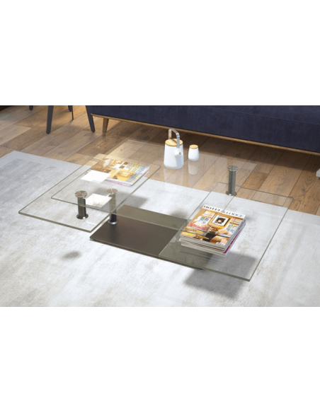 QUAD - Table basse plateaux pivotants céramique ou verre avec piètement acier