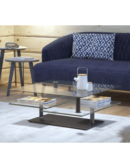 QUAD - Table basse plateaux pivotants céramique ou verre avec piètement acier