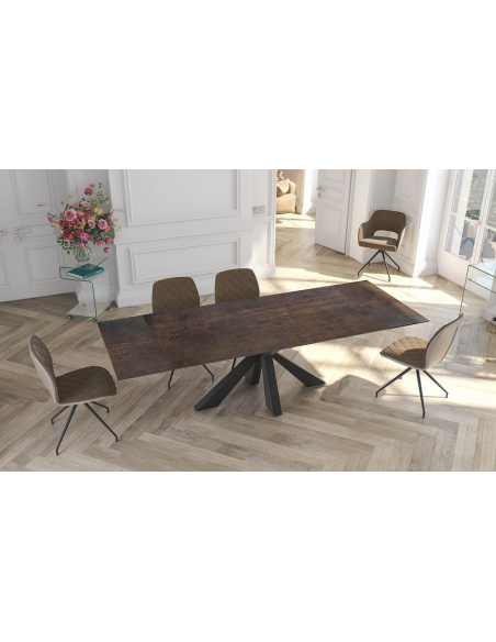 ONTARIO - Table de repas extensible avec 2 allonges escamotables plateau en céramique