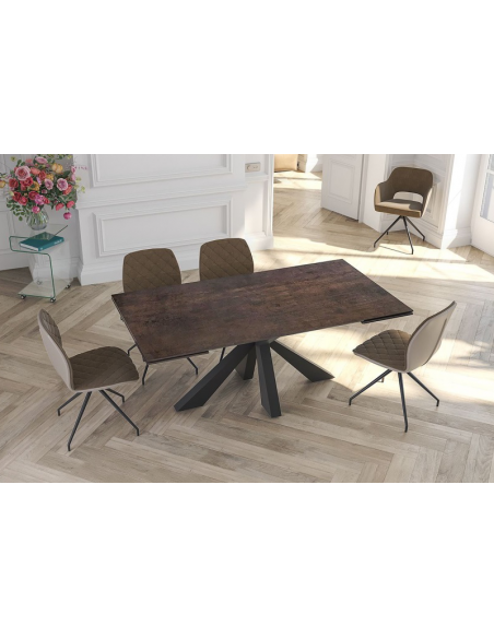 ONTARIO - Table de repas extensible avec 2 allonges escamotables plateau en céramique