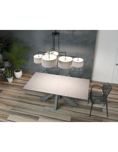 ONTARIO - Table de repas extensible avec 2 allonges escamotables plateau en céramique