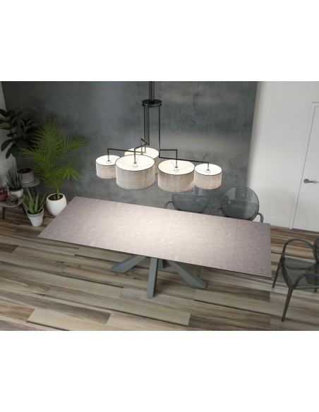 ONTARIO - Table de repas extensible avec 2 allonges escamotables plateau en céramique
