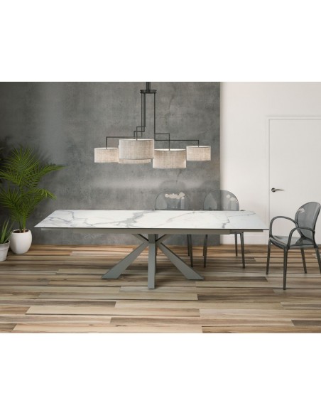 ONTARIO - Table de repas extensible avec 2 allonges escamotables plateau en céramique