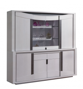 SUN - Buffet vaisselier 2 corps plaqué chêne