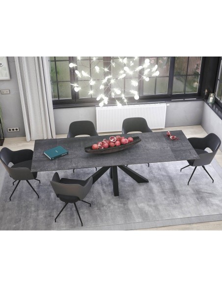 ONTARIO - Table de repas extensible avec 2 allonges escamotables plateau en céramique