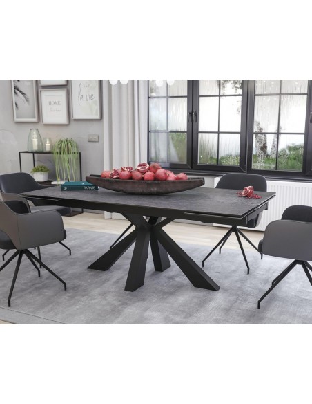 ONTARIO - Table de repas extensible avec 2 allonges escamotables plateau en céramique