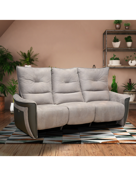 APOLLON - Canapé 3 places 2 relax électriques tissu microfibre et PVC