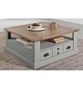 CANTIQUE - Table basse 2 tiroirs chêne massif