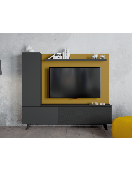 ADICT - Meuble TV piètement métal avec fond