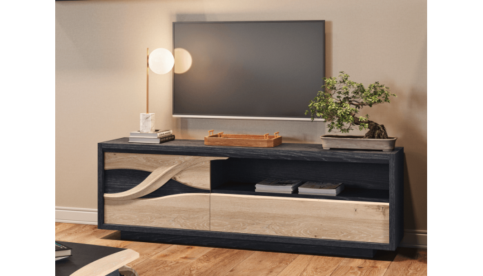FLORE - Meuble TV 1 porte 1 tiroir chêne massif