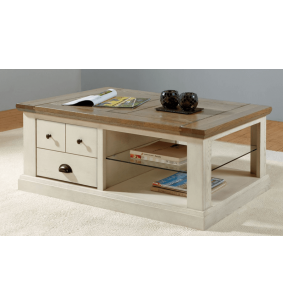 CANTIQUE - Table basse un tiroir chêne massif